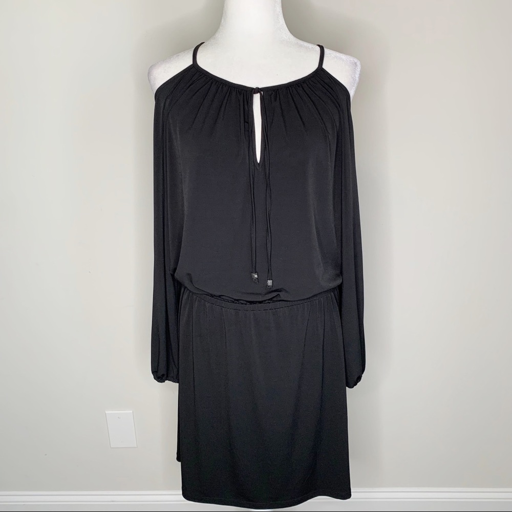 NWT MICHAEL Michael Kors Black Cold Shoulder Stretch Dress in Size Large